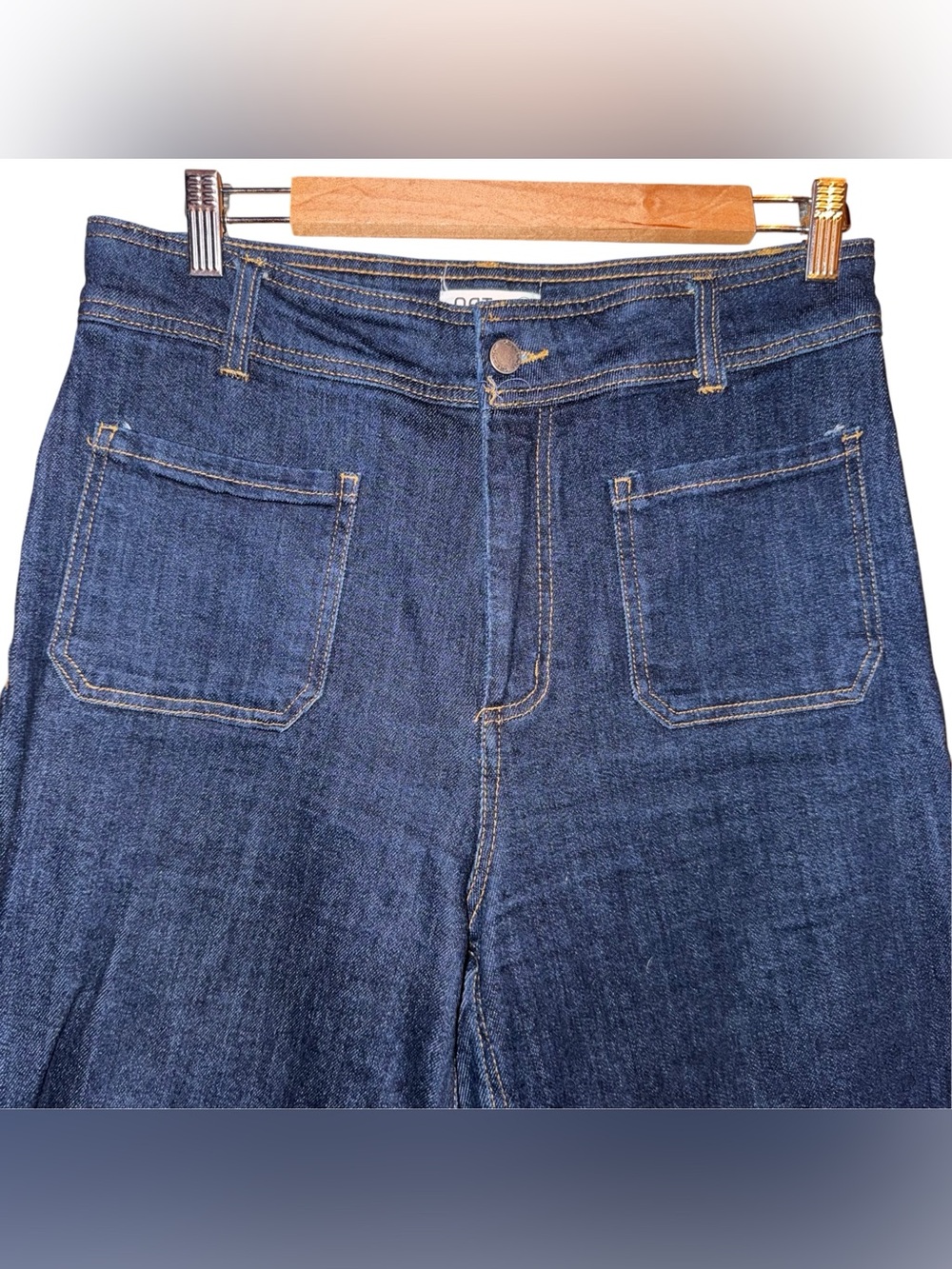 OAT NY High Rise Wide Leg Jeans Dark Blue Raw Hems Size 10/30 - Picture 6 of 15